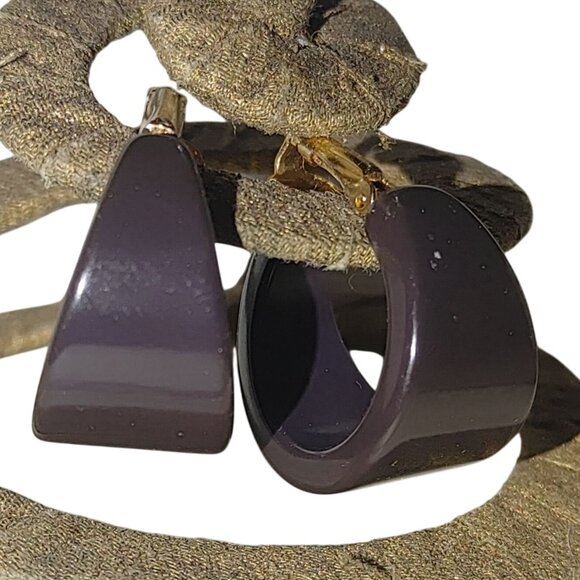 Vintage Blue Bakelite Clip On Earrings Timeless Geometric Design Authentic Retro - Picture 4 of 9